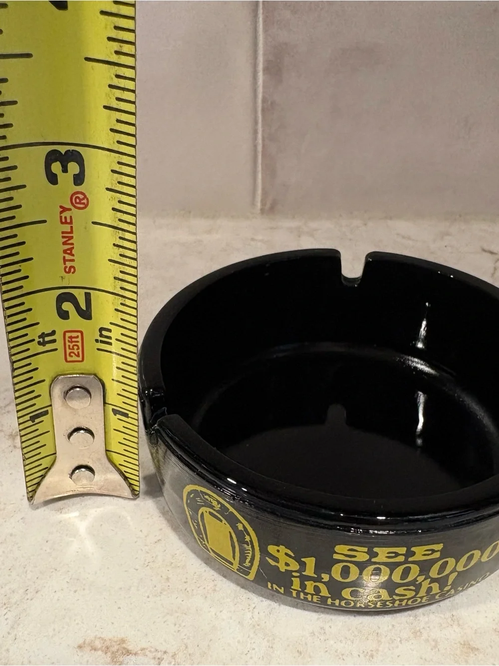 Binion’s Horseshoe Las Vegas Ashtray Black Glass Sombrero Room $1M Cash Vintage